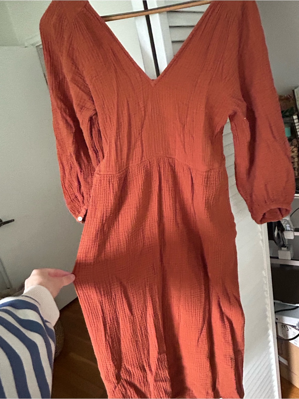 Madewell Rust Orange V-Neck Long Sleeve Midi Dress